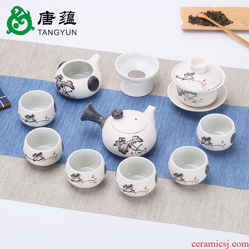 Tang aggregates snowflakes glaze suit household ceramics kung fu tea set gift porcelain teapot teacup set custom LOGO