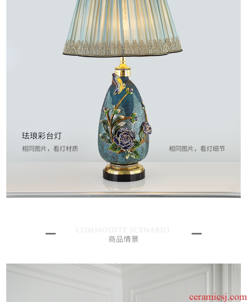 Cartel luxury colored enamel porcelain lamp type crystal creative villa living room lamp of bedroom the head of a bed
