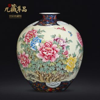 Nine Tibetan hand-painted famille rose blooming flowers vase statue of product of jingdezhen ceramics Chinese style living room TV ark flower arranging furnishing articles