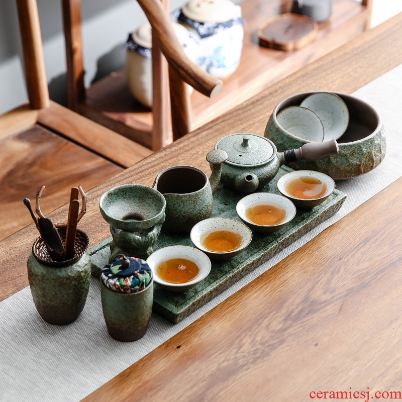 Bo yiu coarse pottery Japanese dry foam plate small home office contracted tea tray teapot teacup ceramic kung fu tea set