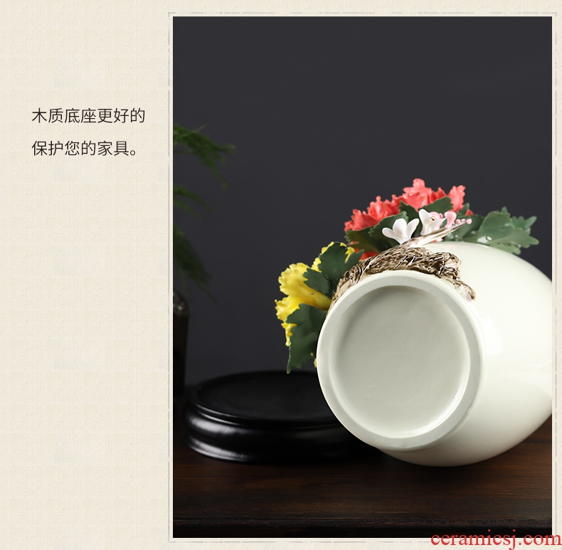 Oriental soil new Chinese style ceramic vase furnishing articles sitting room flower arrangement China TV ark rich ancient frame home decoration