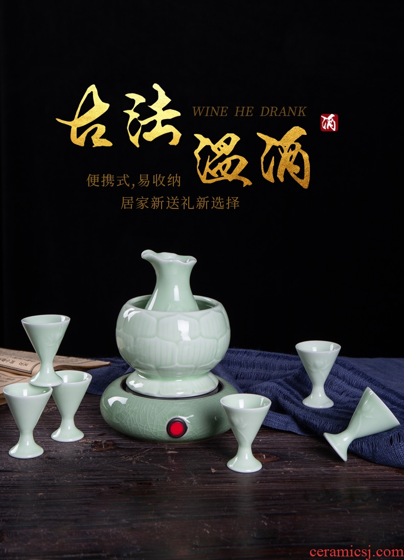 Jingdezhen ceramic temperature wine pot of wine suit green glaze hot hot wine warm hip home wine and rice wine liquor cup