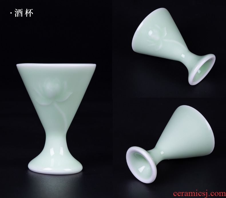 Jingdezhen ceramic temperature wine pot of wine suit green glaze hot hot wine warm hip home wine and rice wine liquor cup