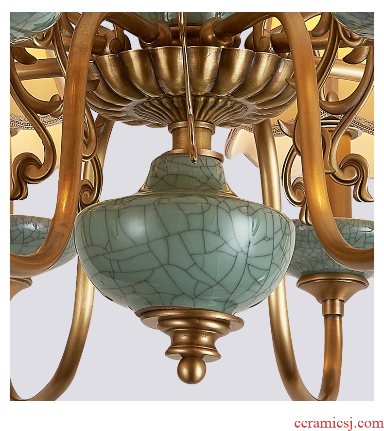 All copper pendant sitting room bedroom lamp study contracted dining-room lamp pure copper ceramic villa luxury european-style lamps and lanterns