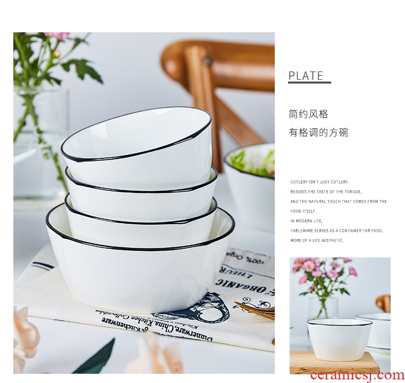 Bone China square bowl of Japanese creative household ceramic bowl bowl of small bowl of rice bowl rainbow noodle bowl bowl northern wind tableware