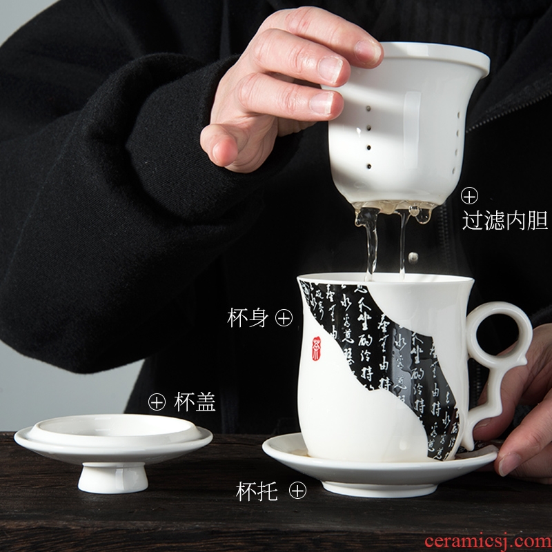 Jingdezhen ceramic cups with cover office hand-painted bone China cup of conference room tea cup home four cups