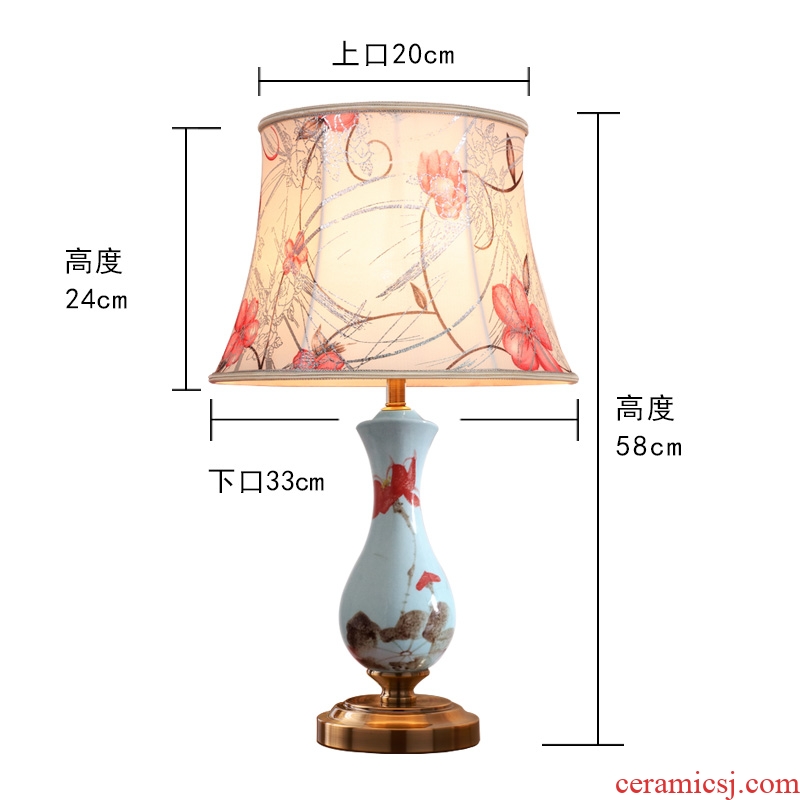 American ceramic desk lamp lights sitting room warm and romantic wedding creative study of bedroom the head of a bed is adjustable light remote control decoration
