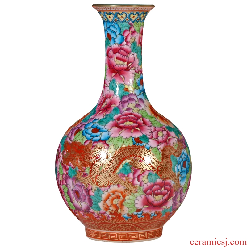 Jingdezhen ceramics archaize qing qianlong enamel dragon wear Chinese style flower vase sitting room porch crafts