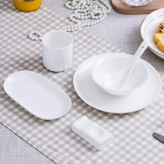 Jingdezhen bone porcelain hotel put a full set of pure white desk tray bowl spoon set in western-style restaurant tableware can order LOGO