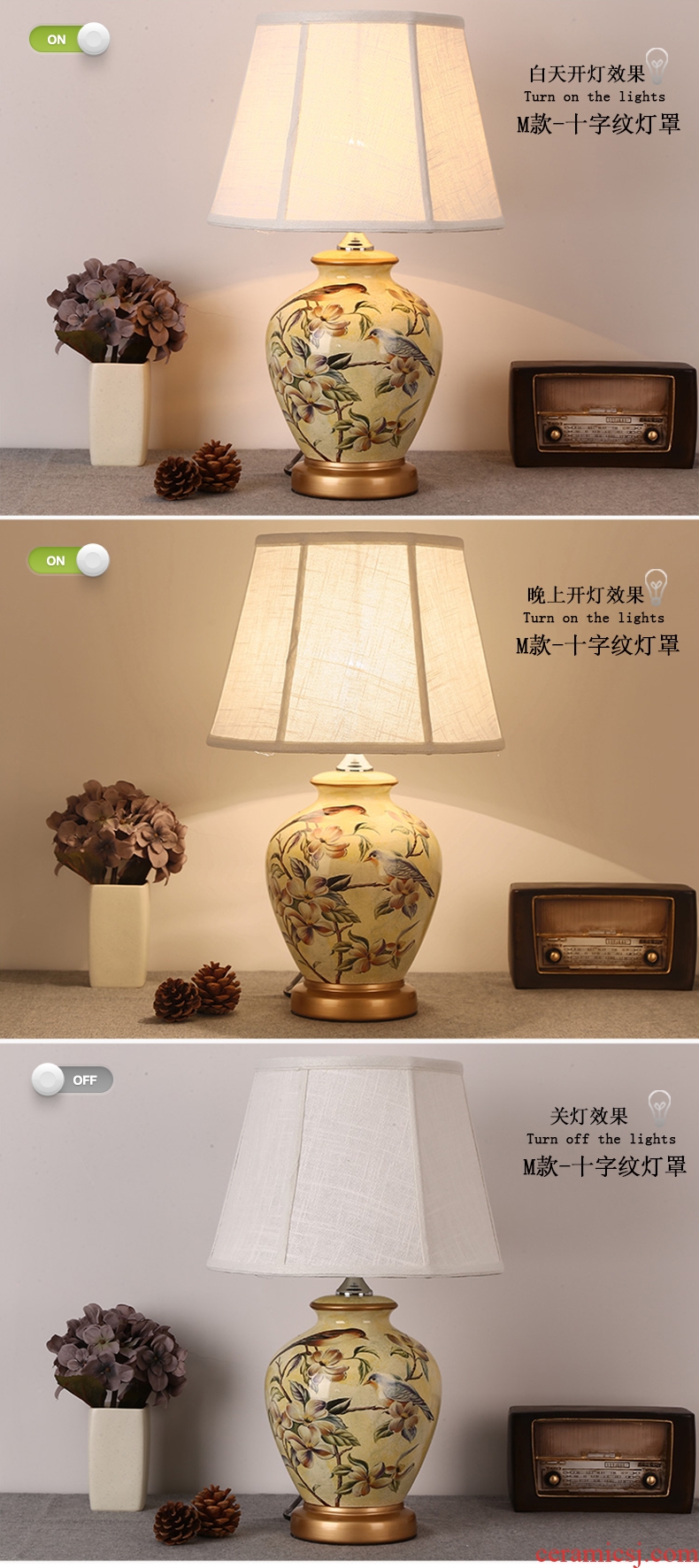 Desk lamp of bedroom the head of a bed lamp sitting room of new Chinese style restoring ancient ways American European rural warm warm light ceramic desk lamp of remote control