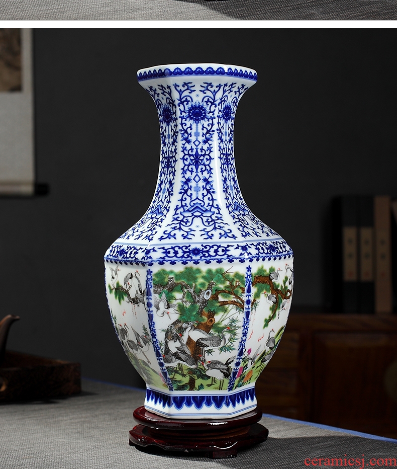 Archaize ceramic vase furnishing articles furnishing articles six-party bottles of jingdezhen blue and white porcelain is Chinese style living room flower arranging decorative arts and crafts