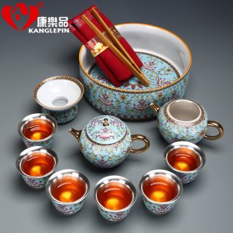 Recreational product gold colored enamel porcelain tea set coppering.as silver clasp porcelain tea set the whole court wind office tea kettle