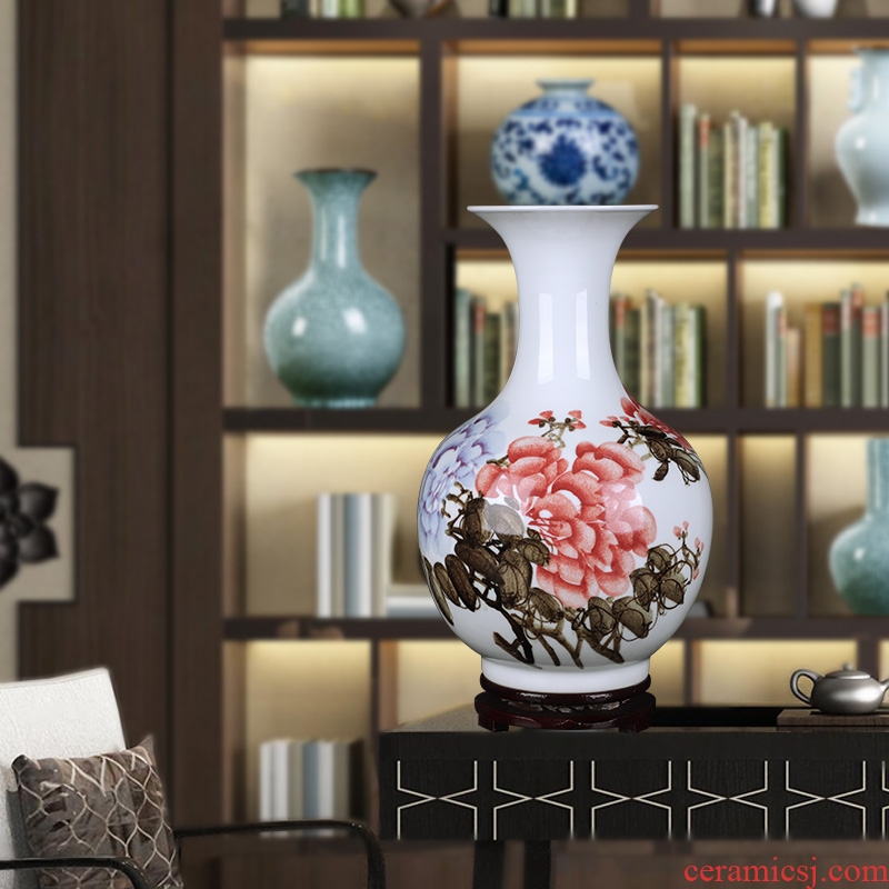Jingdezhen ceramics hand-painted riches and honor peony vases furnishing articles sitting room porch Chinese flower arranging handicraft ornament