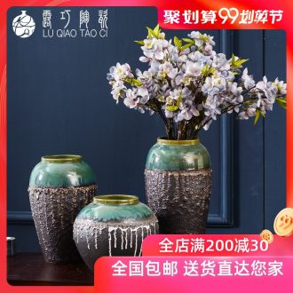 Lou qiao retro nostalgia coarse pottery vase dried flowers floral archaize sitting room household of Chinese style ceramic pottery house furnishing articles
