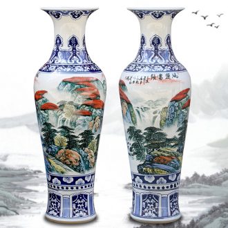 Jingdezhen ceramic hand-painted luck landscape painting big vase household living room floor furnishing articles opening gifts