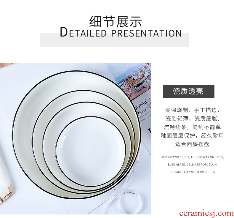 Jingdezhen ceramic tableware by hand stroke Japanese dishes soup plate creative black side home European NATO nest dish