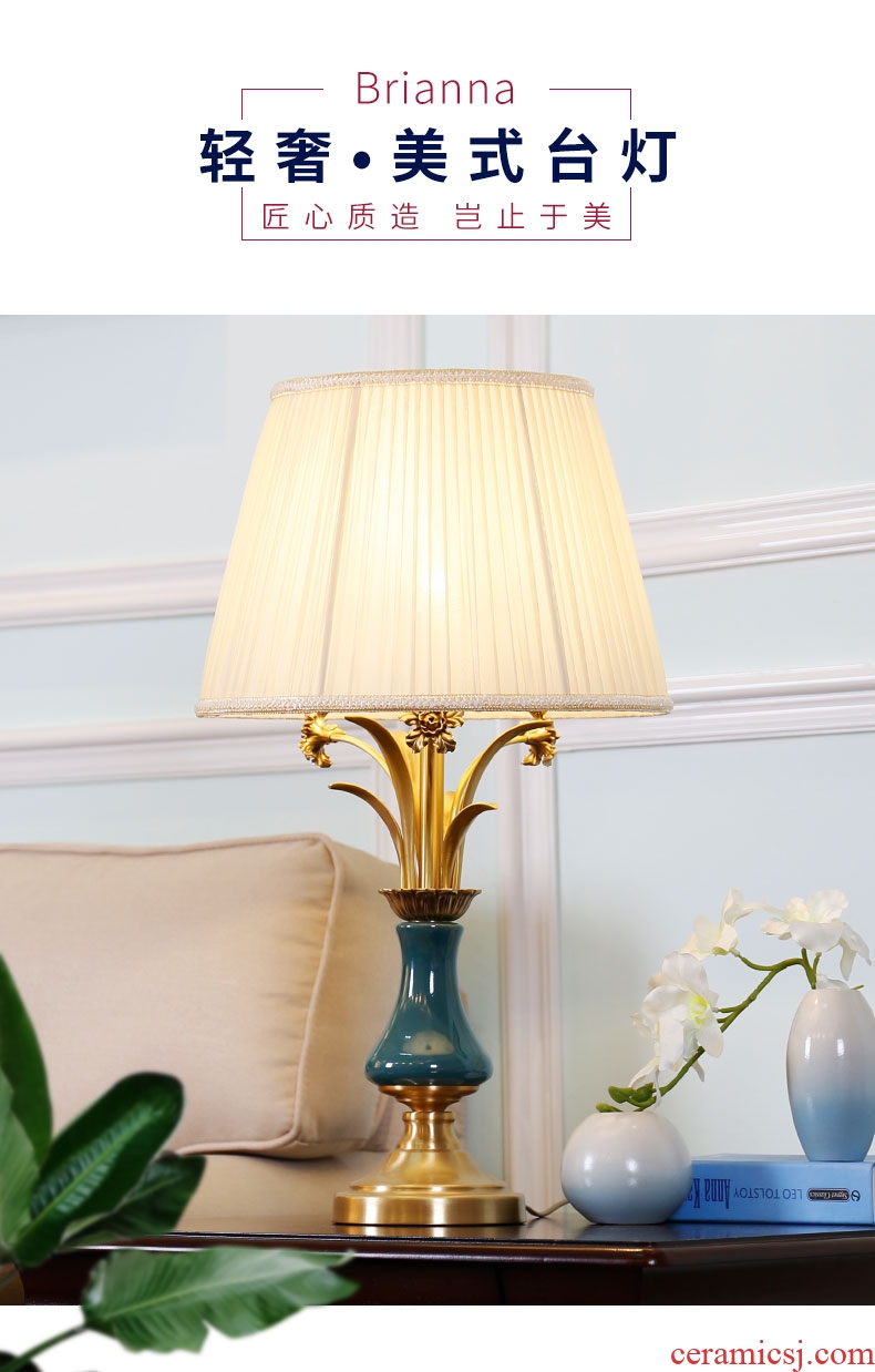 American simple pure copper ceramic desk lamp lamp of bedroom the head of a bed new romantic and warm European style living room full of copper lamps and lanterns