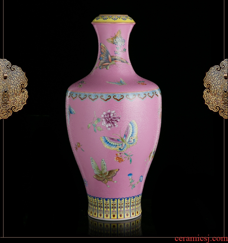 Better sealed kiln jingdezhen ceramic vase furnishing articles archaize sitting room pink bottle of new Chinese style household art ornaments