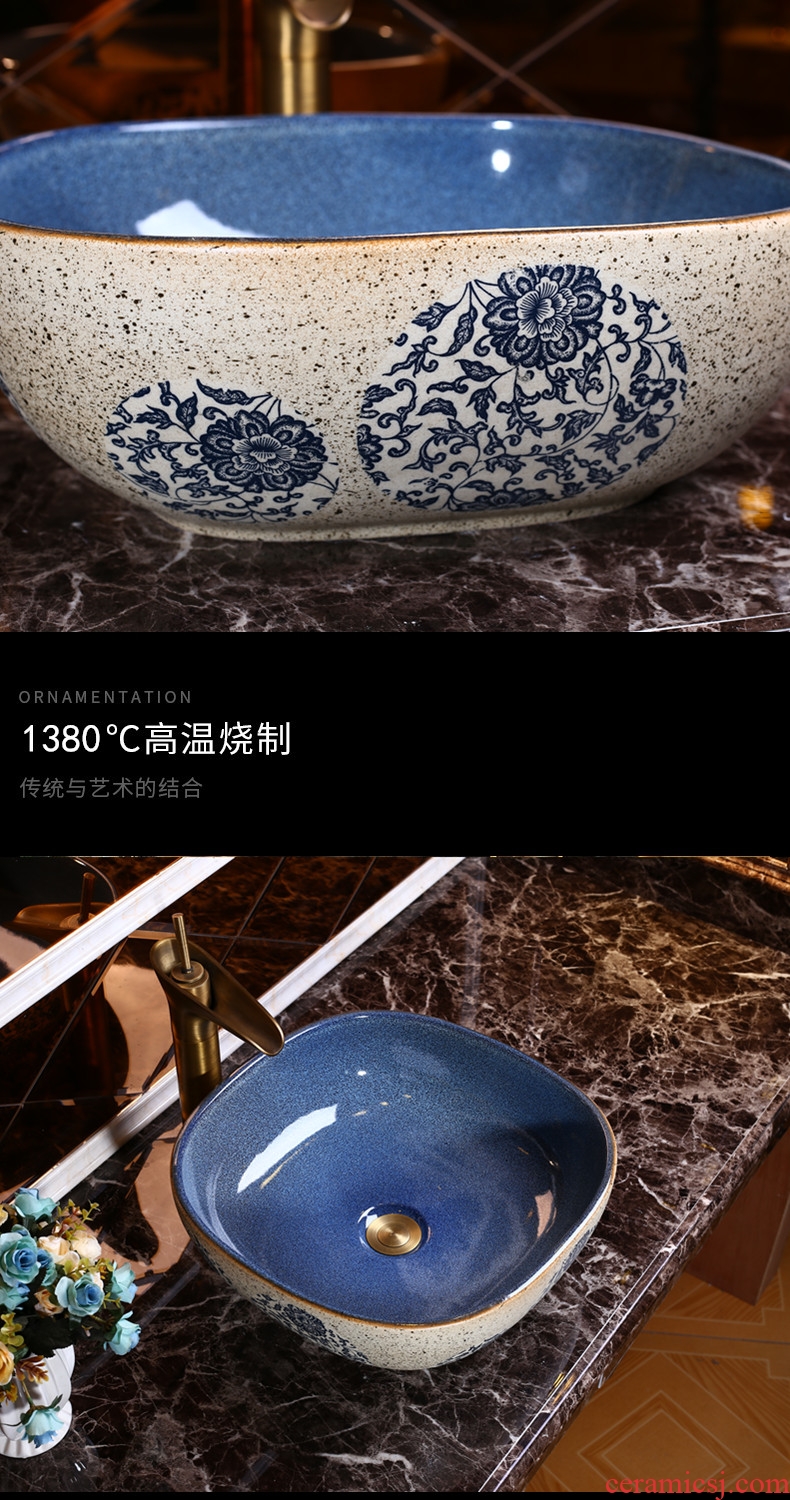 Mediterranean restoring ancient ways of song dynasty ceramic lavabo household creative stage basin square face basin balcony blue and white
