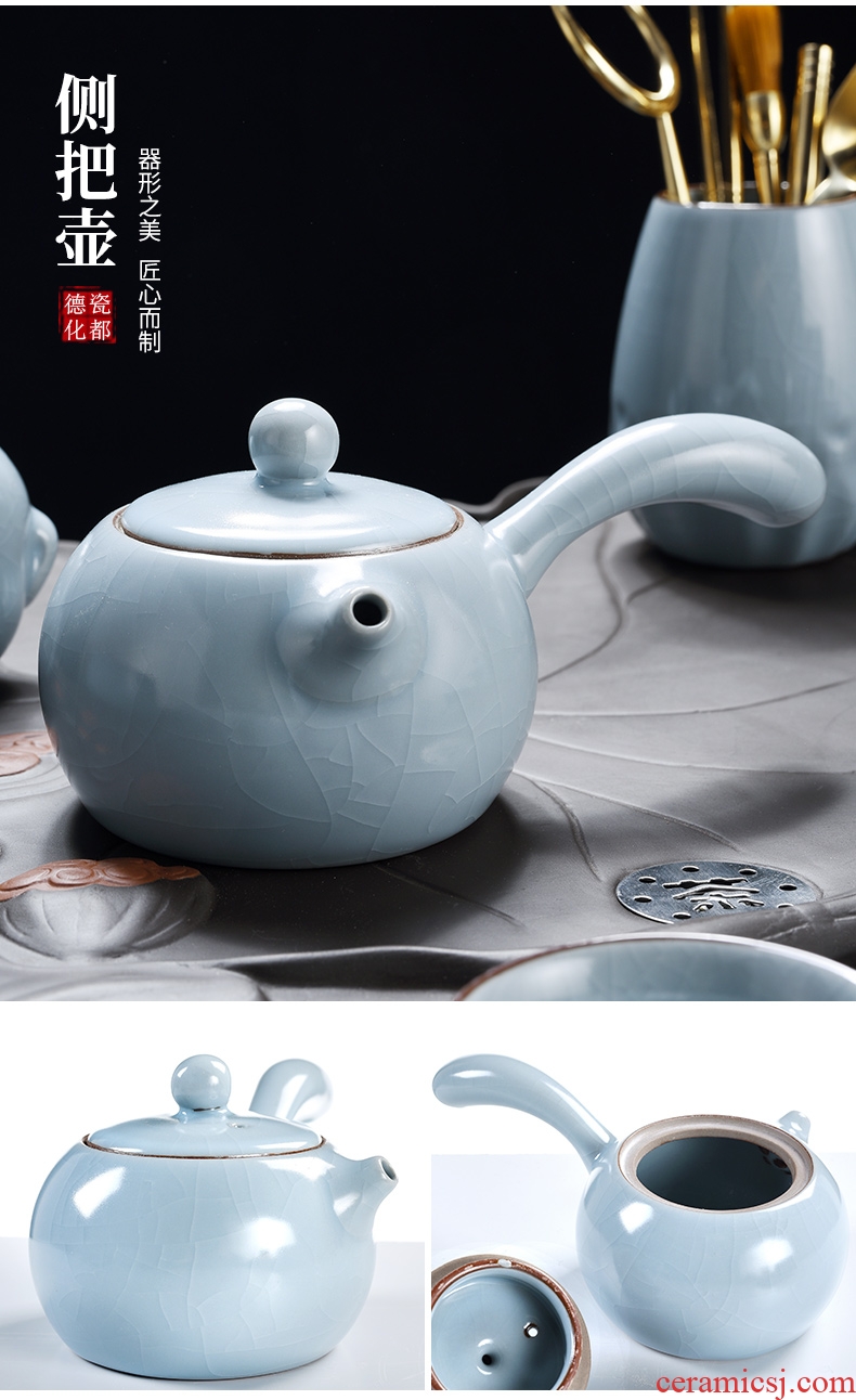 God your kiln porcelain household ceramics kung fu tea set suit Chinese porcelain contracted side teapot tea cups