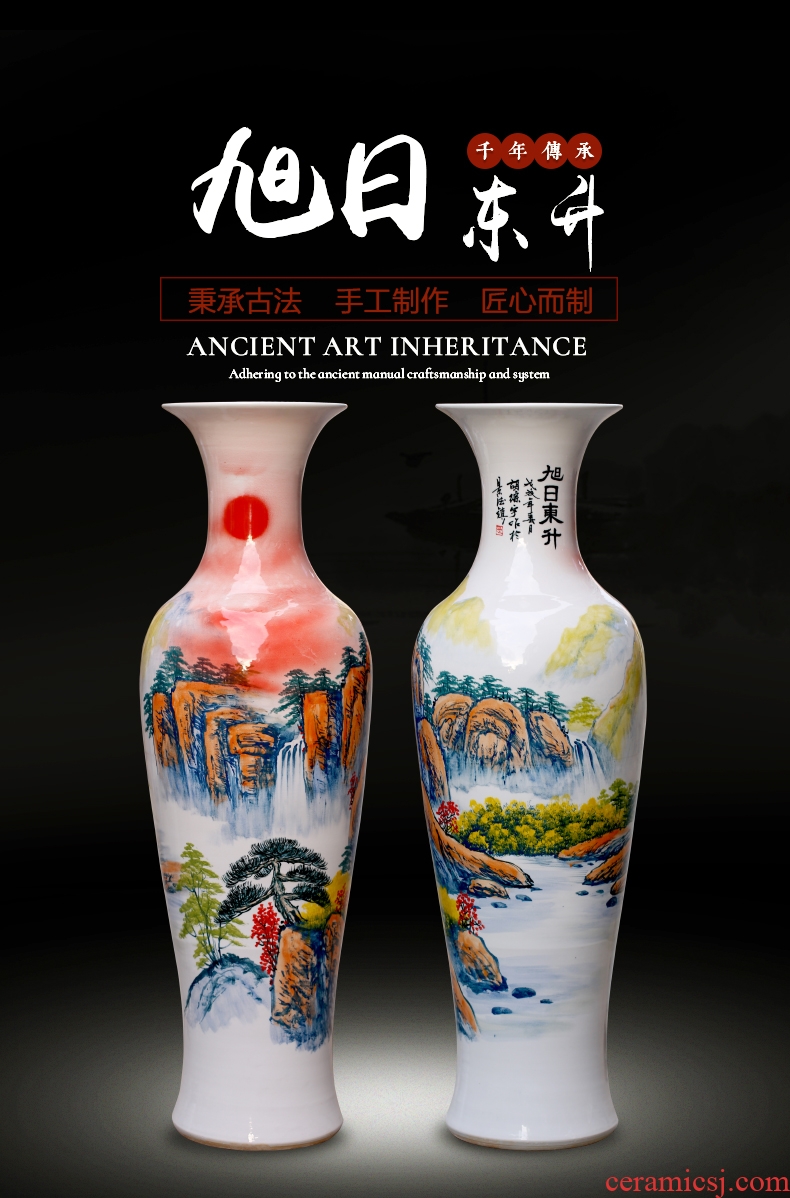 Jingdezhen ceramics of large vases, new Chinese style living room large hand-painted the sunrise hotel gift furnishing articles