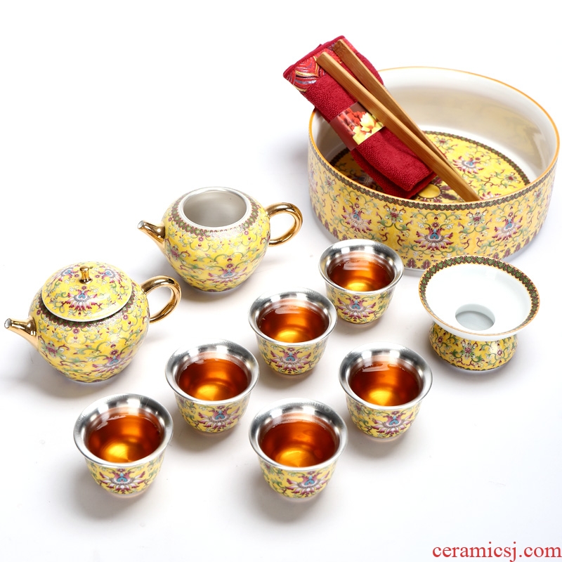 Recreational product gold colored enamel porcelain tea set coppering.as silver clasp porcelain tea set the whole court wind office tea kettle