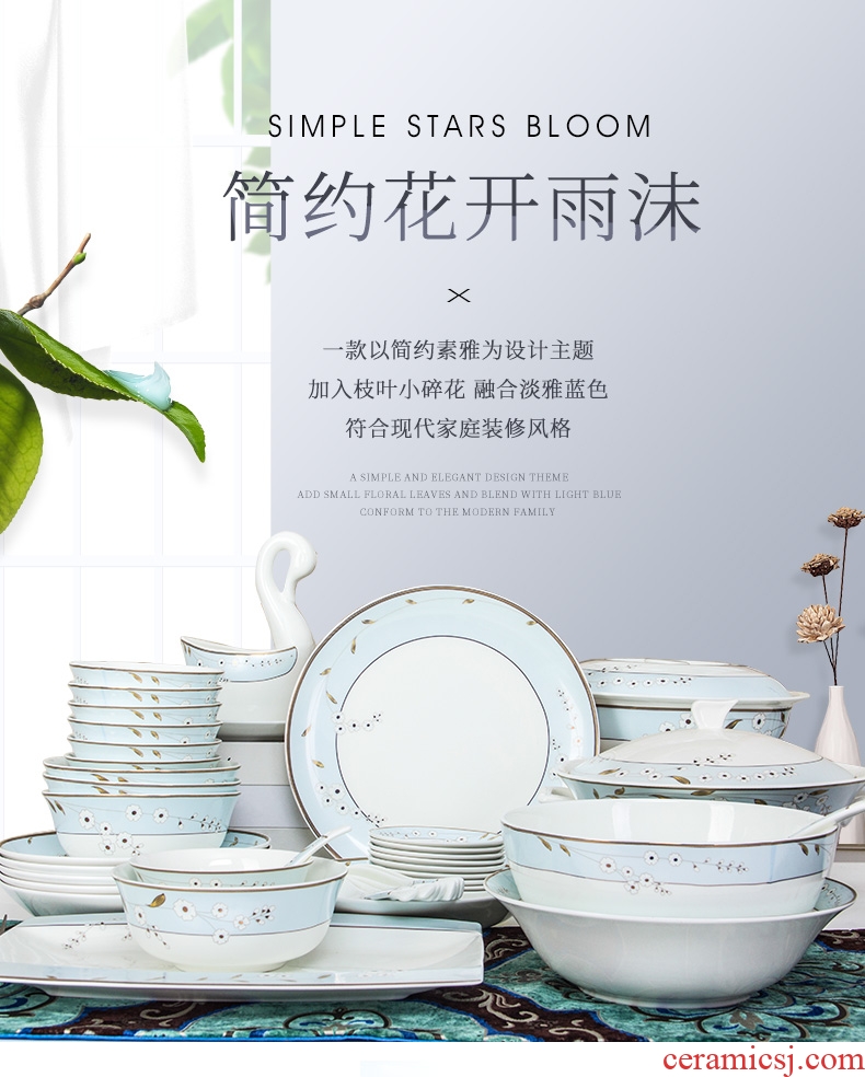 The dishes suit household bone porcelain of jingdezhen ceramic tableware to eat bowl 10 simple Chinese dishes bowl chopsticks
