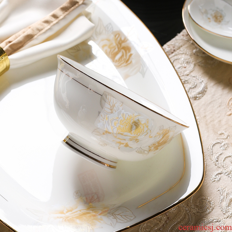 High-grade bone China tableware suit dishes suit household jingdezhen creative prosperous north European luxury dishes combination