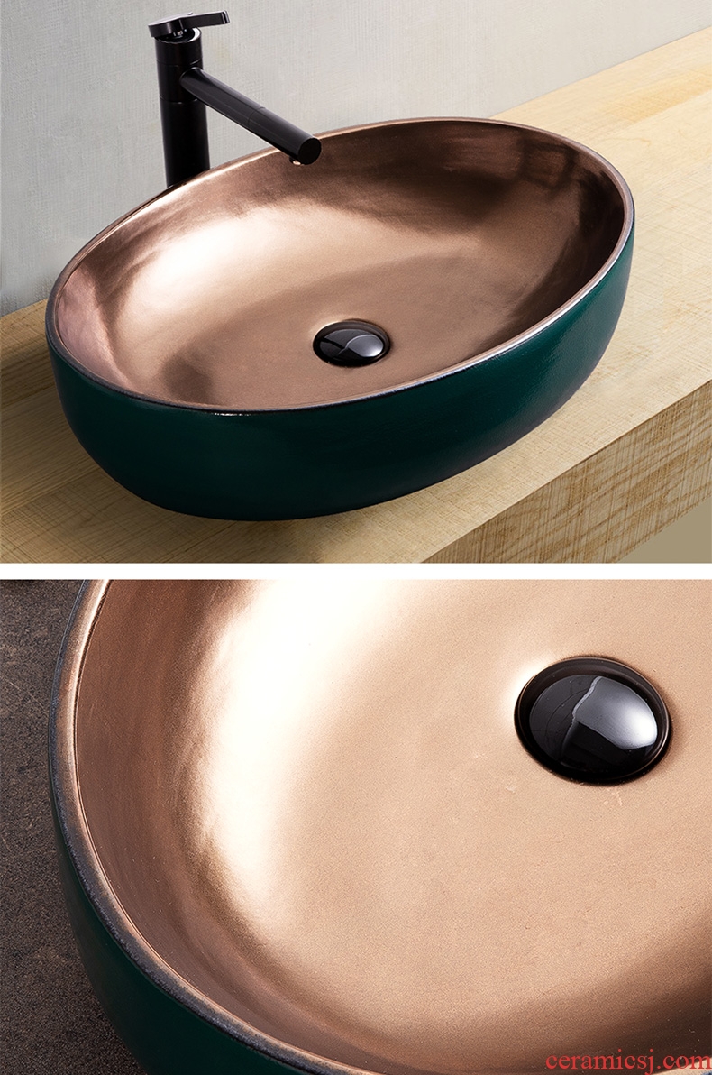 Outside in the dark green gold European stage basin elliptical Nordic household contracted wind ceramic lavabo art creative basin