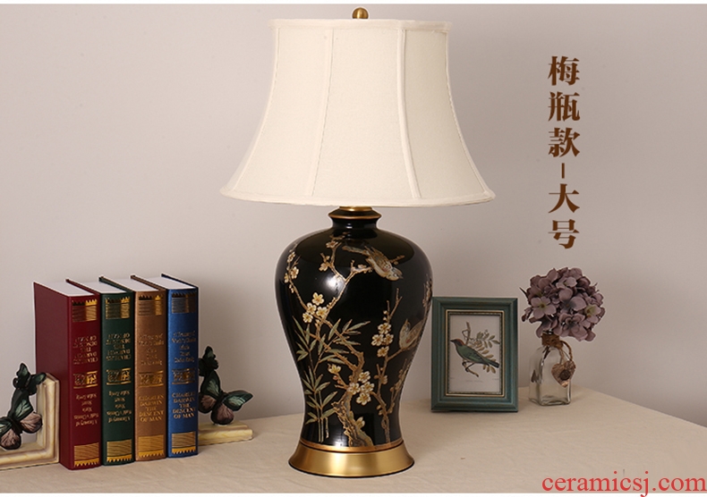 Desk lamp of bedroom the head of a bed lamp new Chinese American sitting room of Europe type restoring ancient ways rural black flowers and birds all copper ceramic desk lamp