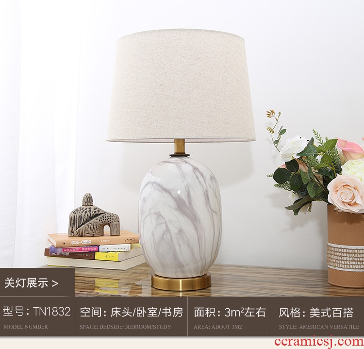 American ceramic sitting room warm desk lamp of bedroom the head of a bed the creative study modern cloth art gift decoration lamp