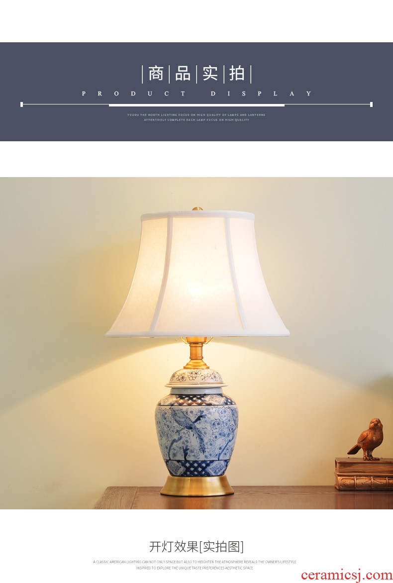American whole copper ceramic desk lamp sitting room european-style lamp contemporary and contracted warmth of the head of a bed bedroom room decoration lamp