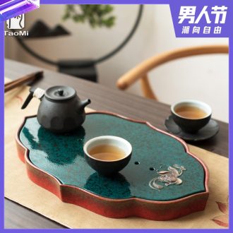 Tao fan household contracted large ceramic tea tray creative embossed lotus drainage water dual-purpose dish Japanese saucer dish