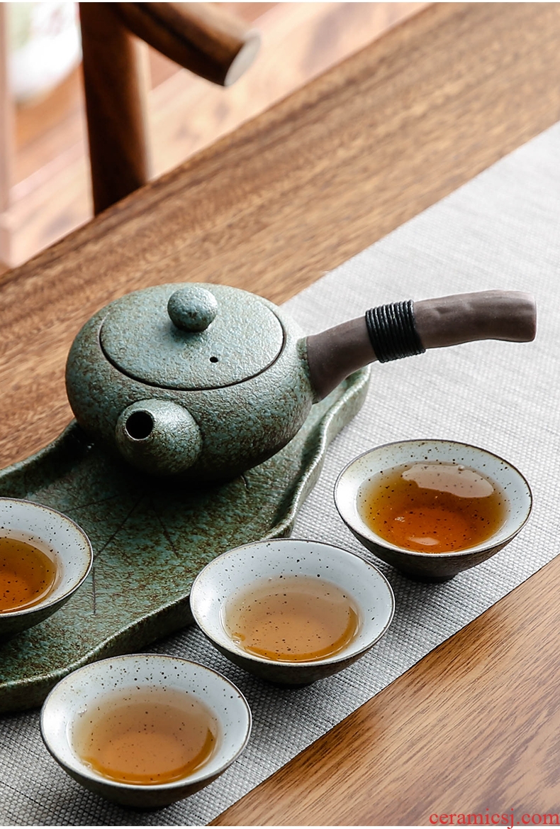 Bo yiu Japanese coarse pottery kung fu tea set a pot of four cups of household ceramic portable travel crack cup teapot