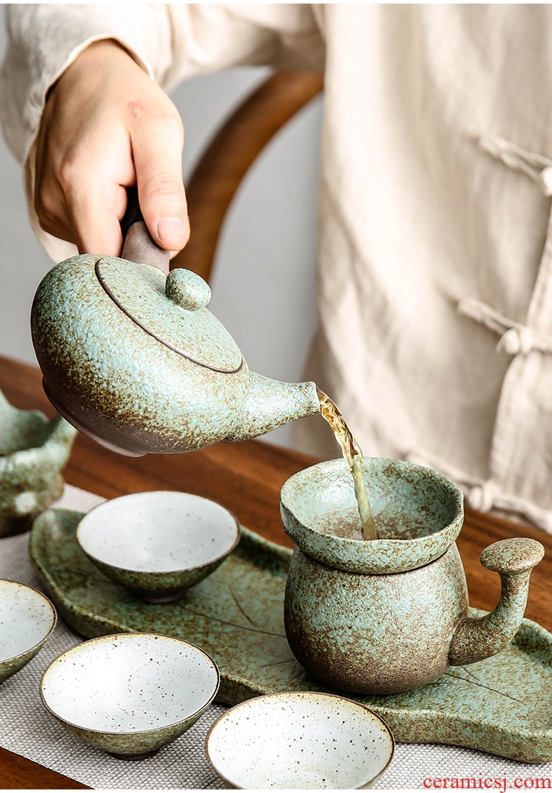 Bo yiu Japanese coarse pottery kung fu tea set a pot of four cups of household ceramic portable travel crack cup teapot