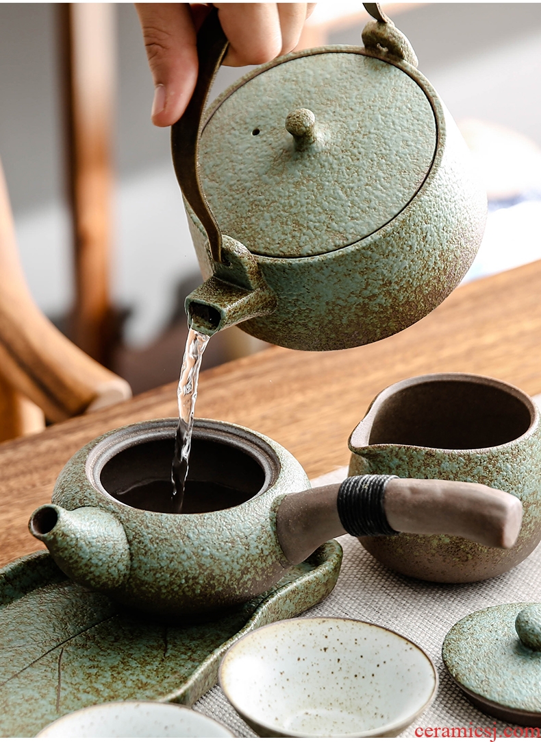 Bo yiu Japanese coarse pottery kung fu tea set a pot of four cups of household ceramic portable travel crack cup teapot