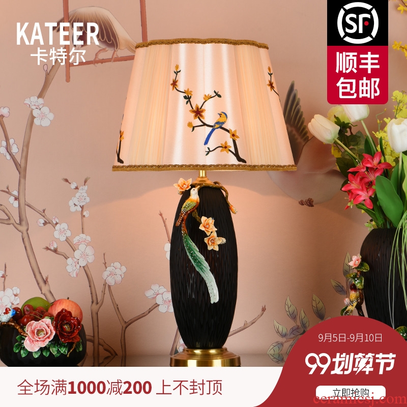 Colored enamel copper all ceramic desk lamp American restoring ancient ways is the sitting room the bedroom of new Chinese style villa luxury decorative lamps and lanterns of the head of a bed