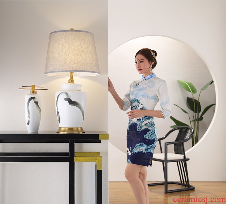 Furnishing articles lamp is acted the role of form a complete set of new Chinese style ceramic vase cut decorative arts study zen Chinese wind landscape contracted