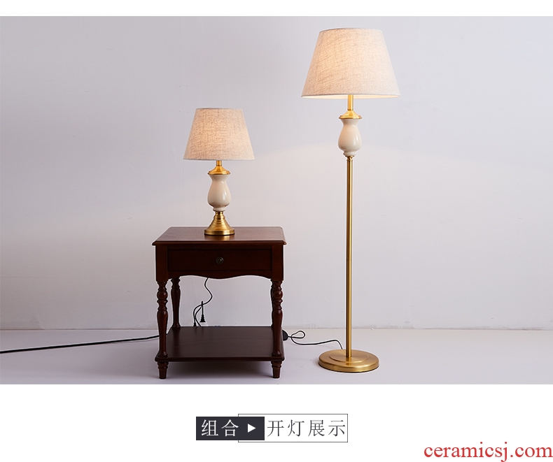 Desk lamp of bedroom nightstand lamp light American contracted and contemporary new Chinese style European luxury full copper ceramic floor lamp of the sitting room