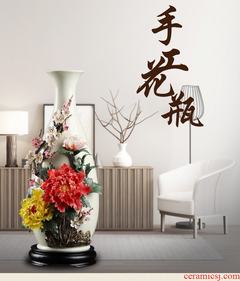 Oriental soil new Chinese style ceramic vase furnishing articles sitting room flower arrangement China TV ark rich ancient frame home decoration