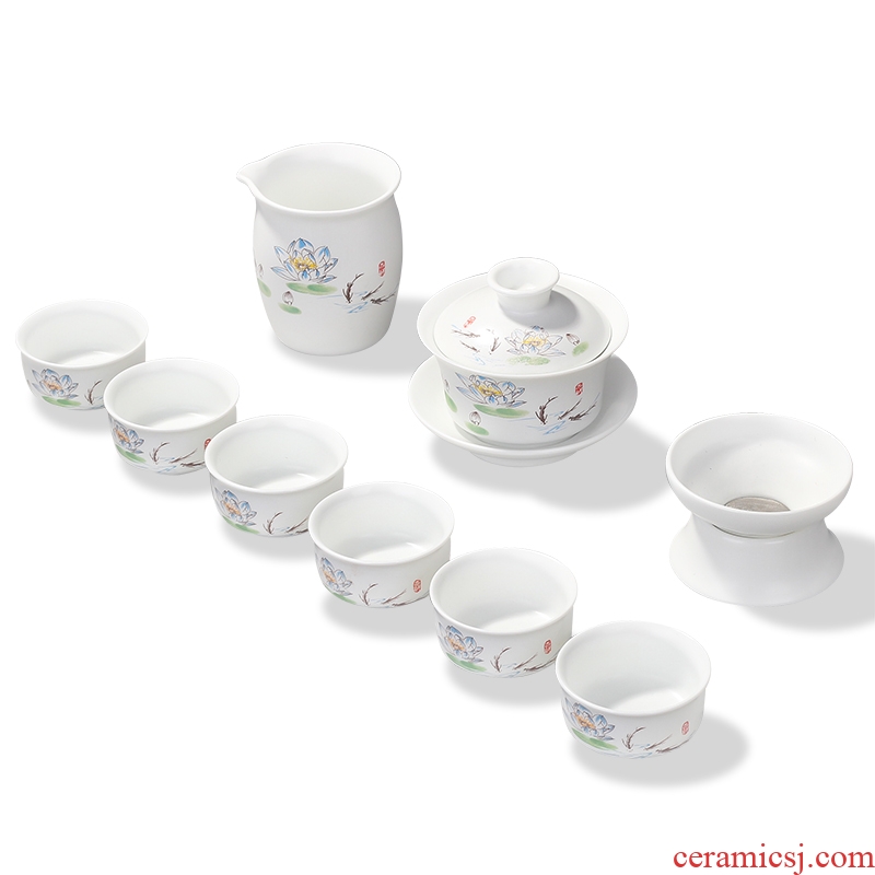 Tang aggregates ceramic kiln kung fu tea sets household teapot cup tureen contracted and contemporary tea jingdezhen porcelain