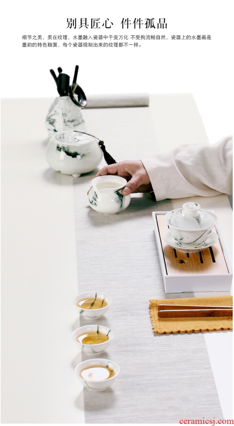 Three thousand white porcelain kung fu tea set suits Chinese style tea village tureen teapot teacup whole contracted ceramic gift box