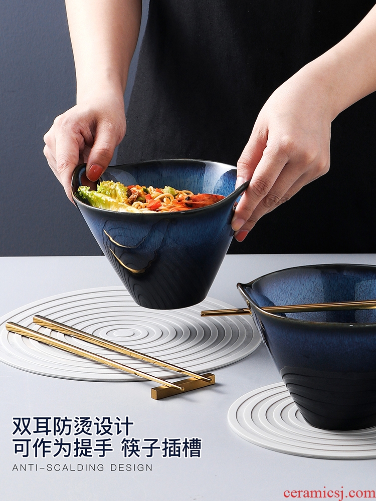 Japanese ears pull rainbow noodle bowl household creative personality ceramic bowl of noodles bubble rainbow noodle bowl dishes to eat rainbow noodle bowl bowl individual