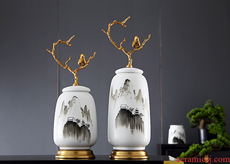 Lamp act the role ofing furnishing articles form a complete set of new Chinese style ceramic vases, cut all of contemporary and contracted copper art hand-painted decorative landscape