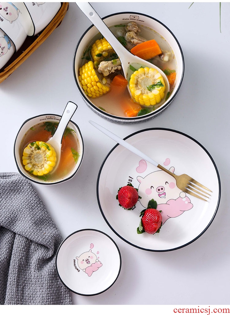 Ceramic dishes suit cute piggy contracted Korean home four dishes chopsticks combination tableware nice bowl