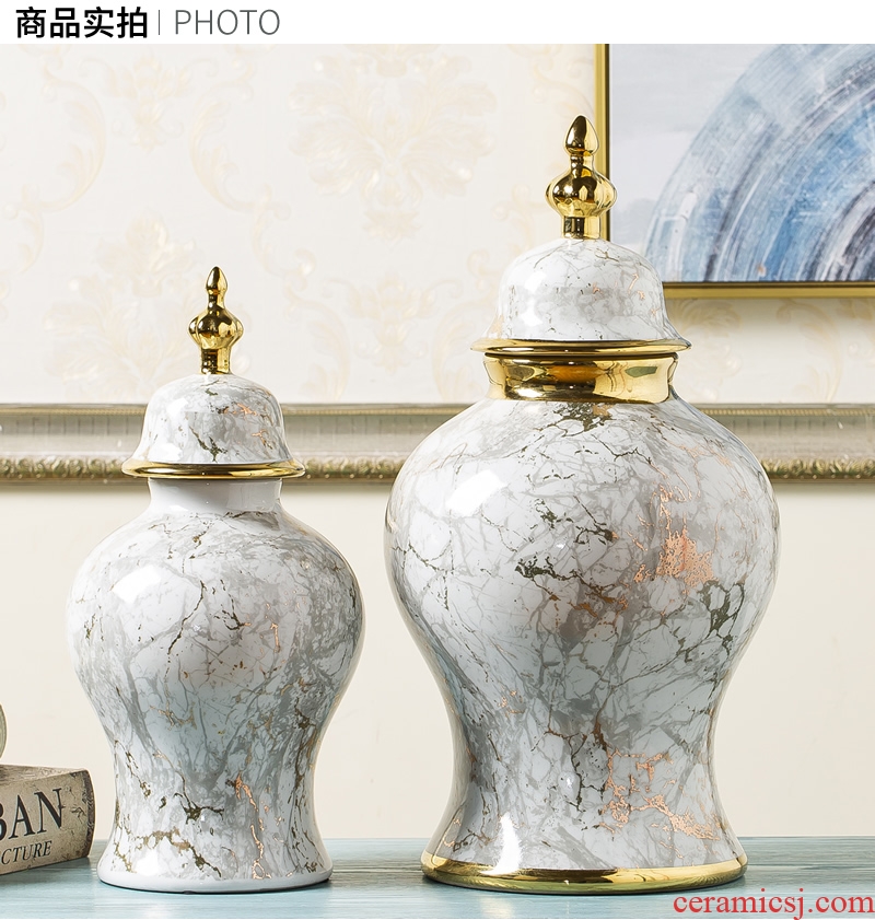 Jingdezhen ceramic vase marble general light tank furnishing articles modern new Chinese style luxury dried flower flower arranging bottles