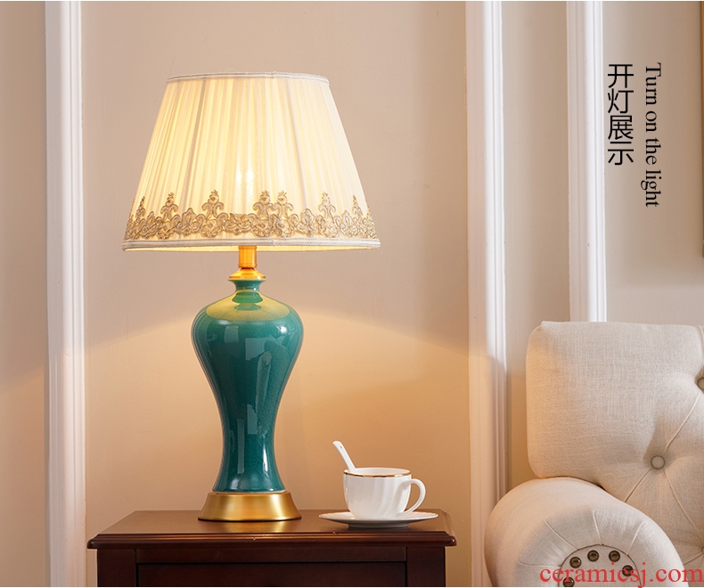Ceramic lamp bedside lamp light the luxury of American contemporary and contracted bedroom whole copper new Chinese style european-style villa living room desk lamp