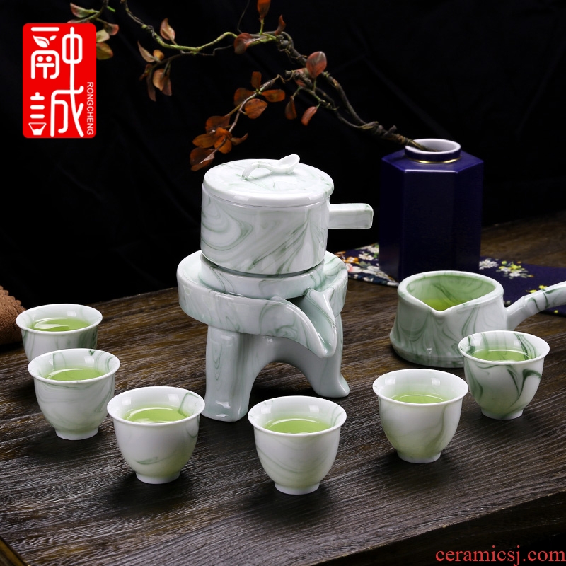 Ceramic kung fu tea set domestic lazy people make tea and half automatic water stone mill with tea, the teapot teacup