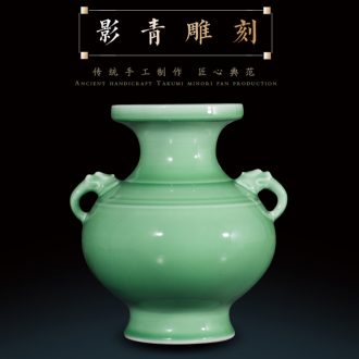 Jingdezhen ceramics by hand shadow blue glaze ears vases, flower arranging antique Chinese wine sitting room adornment is placed