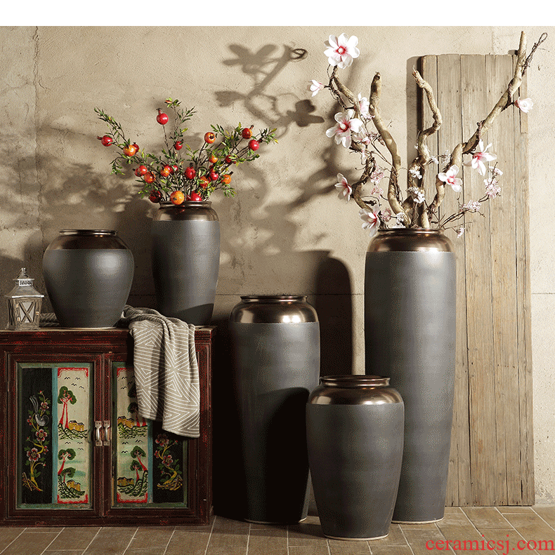 Jingdezhen ceramic contemporary and contracted sitting room porch ground vase large light to heavy luxury high dry flower arranging flowers is placed
